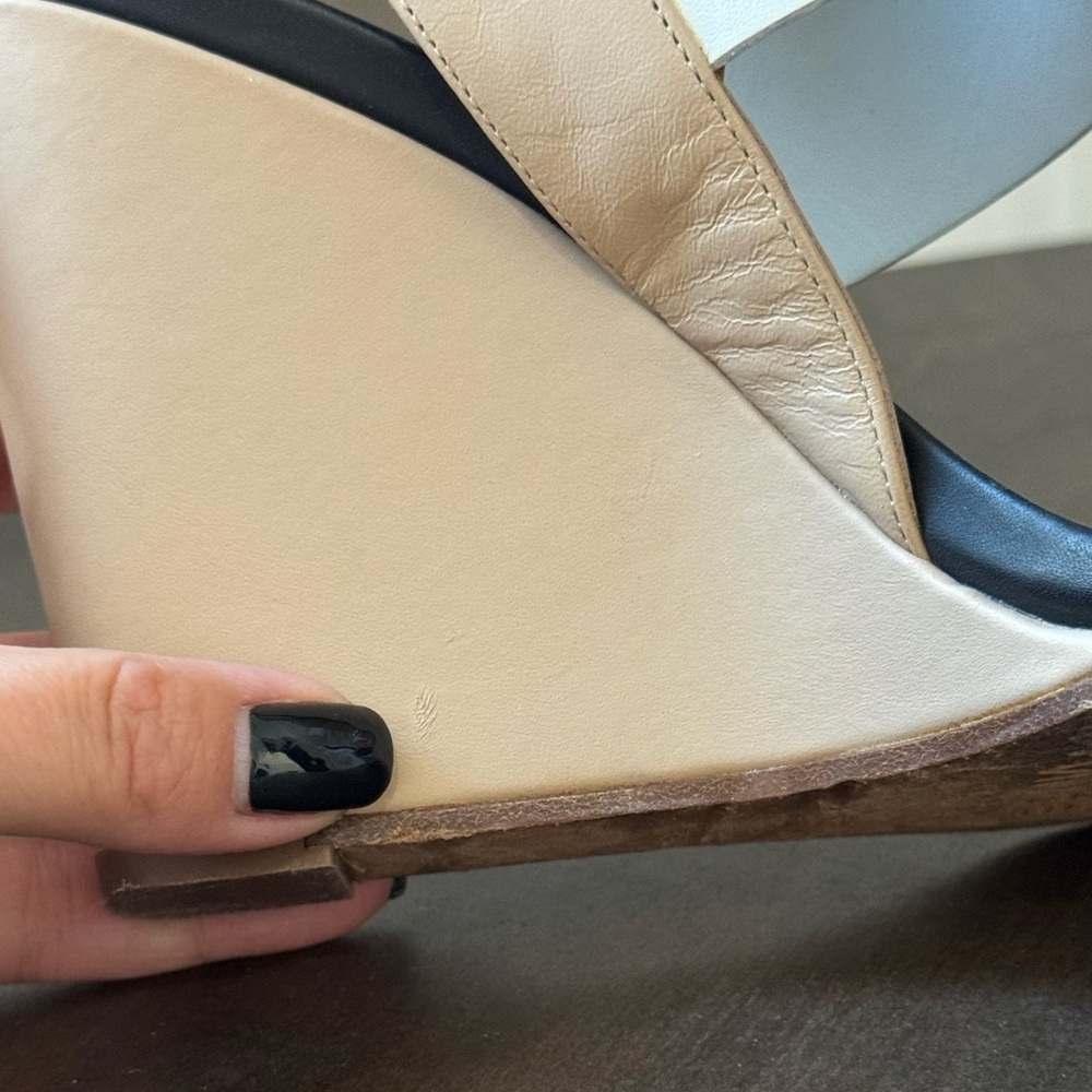 VINCE Kyra Wedge Sandal - Black/White/Natural - Size 7.5 - GUC+ - Picture 7 of 10
